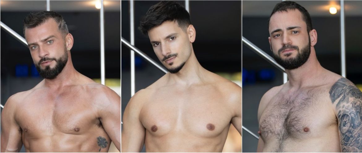 Alex Brand, Fabio Stallion et Damien Asgard : Trois beaux mâles du X gay français sont à l’affiche du nouveau NakedSword, « Spain in the Ass 2 »