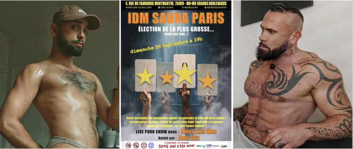 Dimanche 28 septembre à Paris : Élection de la plus grosse (mais pas que) + Live Porn Show de Théo Kami & Niko à « IDM Sauna »