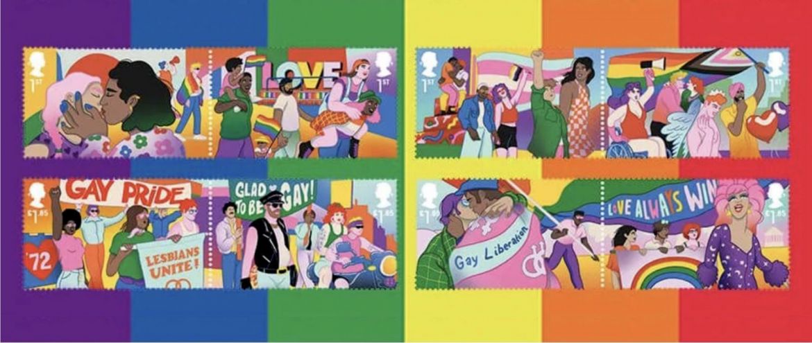 « Pride » : Une jolie série de timbres de la poste britannique pour commémorer le 50e anniversaire de la première Gay Pride du pays