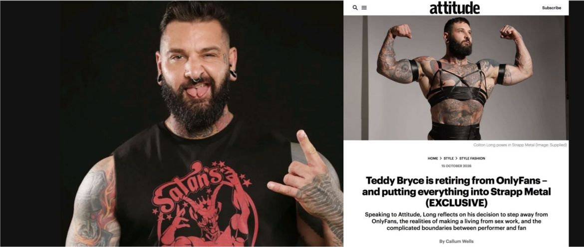 Teddy Bryce arrête le porno et redevient Colton Long - son vrai nom - pour se consacrer à sa marque de vêtements "Strapp Metal"