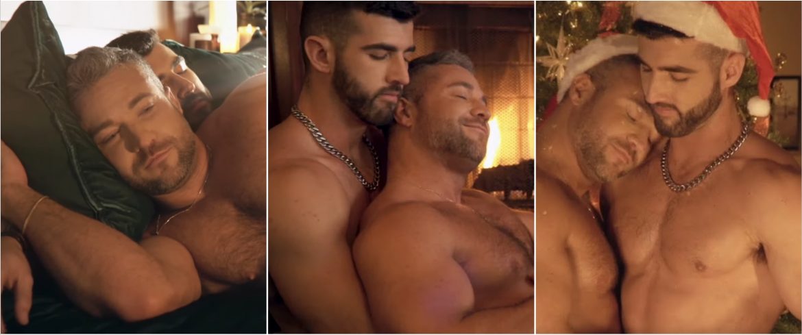 Vrai couple, Colby Melvin et Xavier Robitaille illuminent de leur complicité et de leur sex-appeal la pub de Noël d’AdamMale